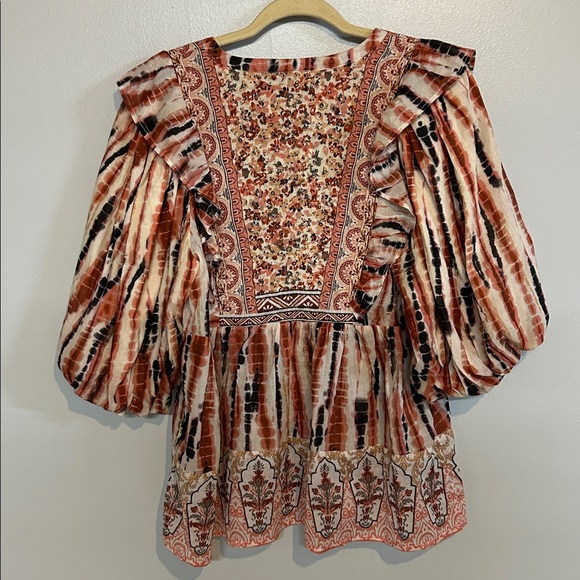 Tolani Blouse Quilted Floral Peasant Puff‎ Sleeve Made in India Size Medium - Picture 4 of 7